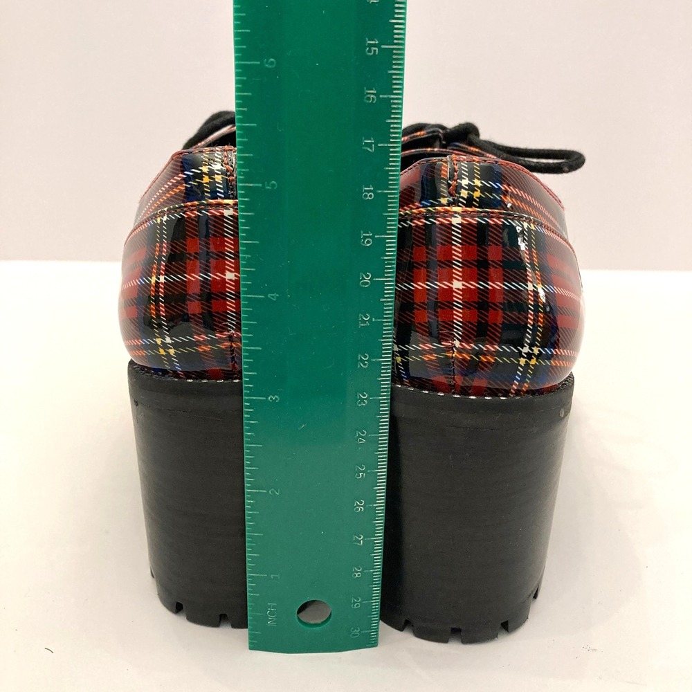 Jessica Simpson Resina Heeled Oxfords Red Plaid Patent Faux Leather Womens 7 M - Picture 8 of 11
